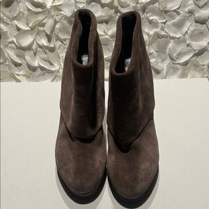 Ash Brown Suede Ankle Booties — Pointed Toe